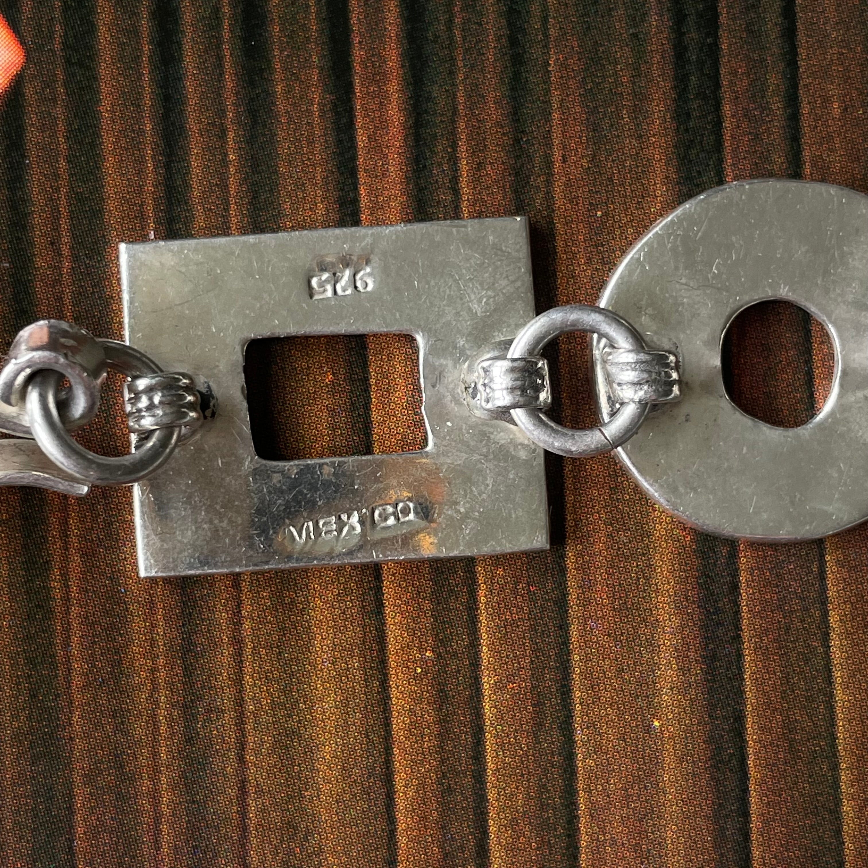 vintage mexican sterling silver geometric link bracelet – 925