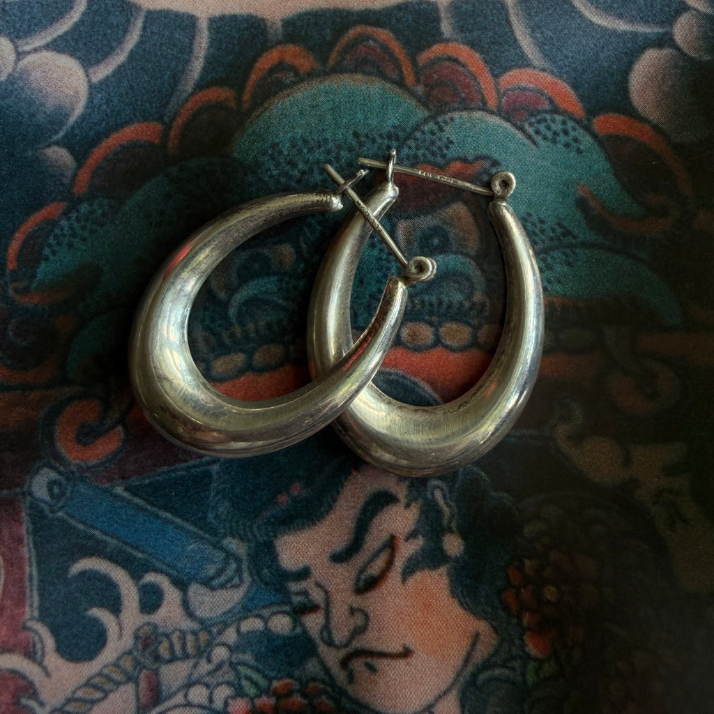 Vintage Sterling Silver Chunky Hoop Earrings (925)