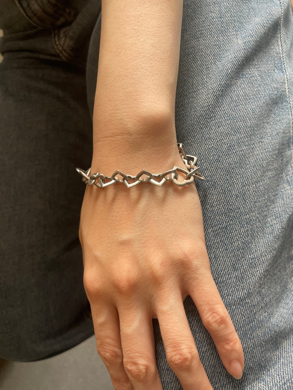 Vintage Silver 925 Chunky Heart Link Bracelet