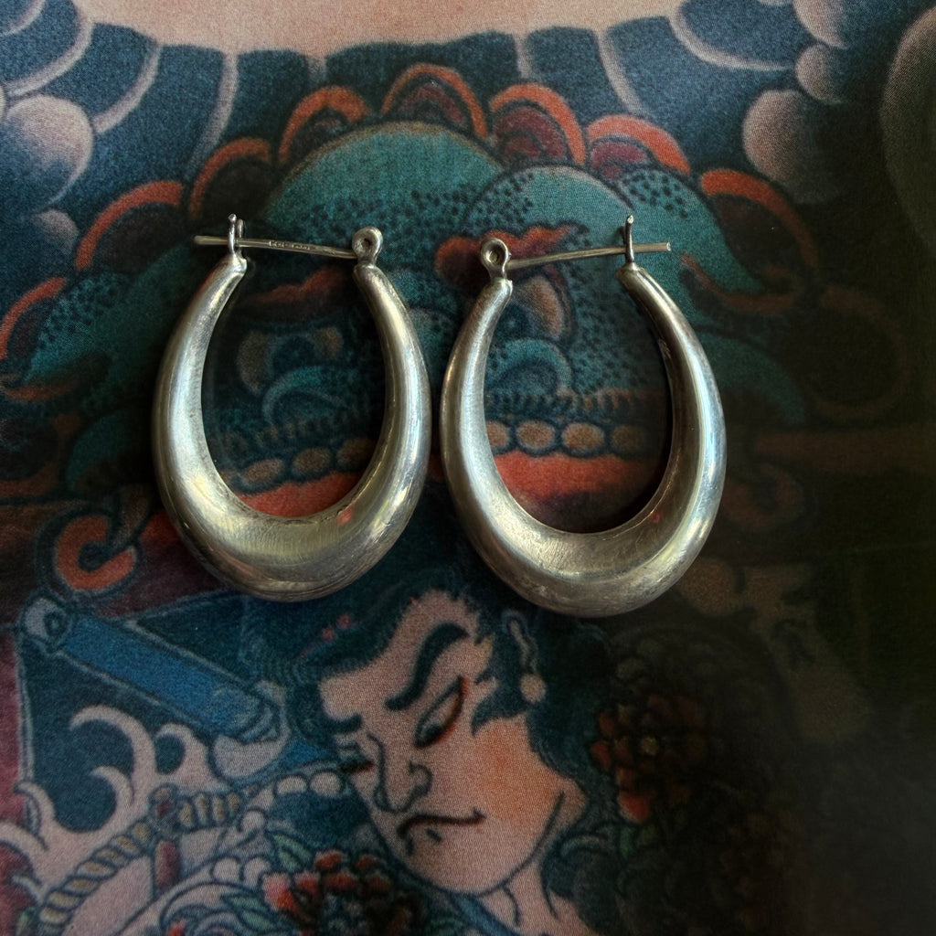 Vintage Sterling Silver Chunky Hoop Earrings (925)