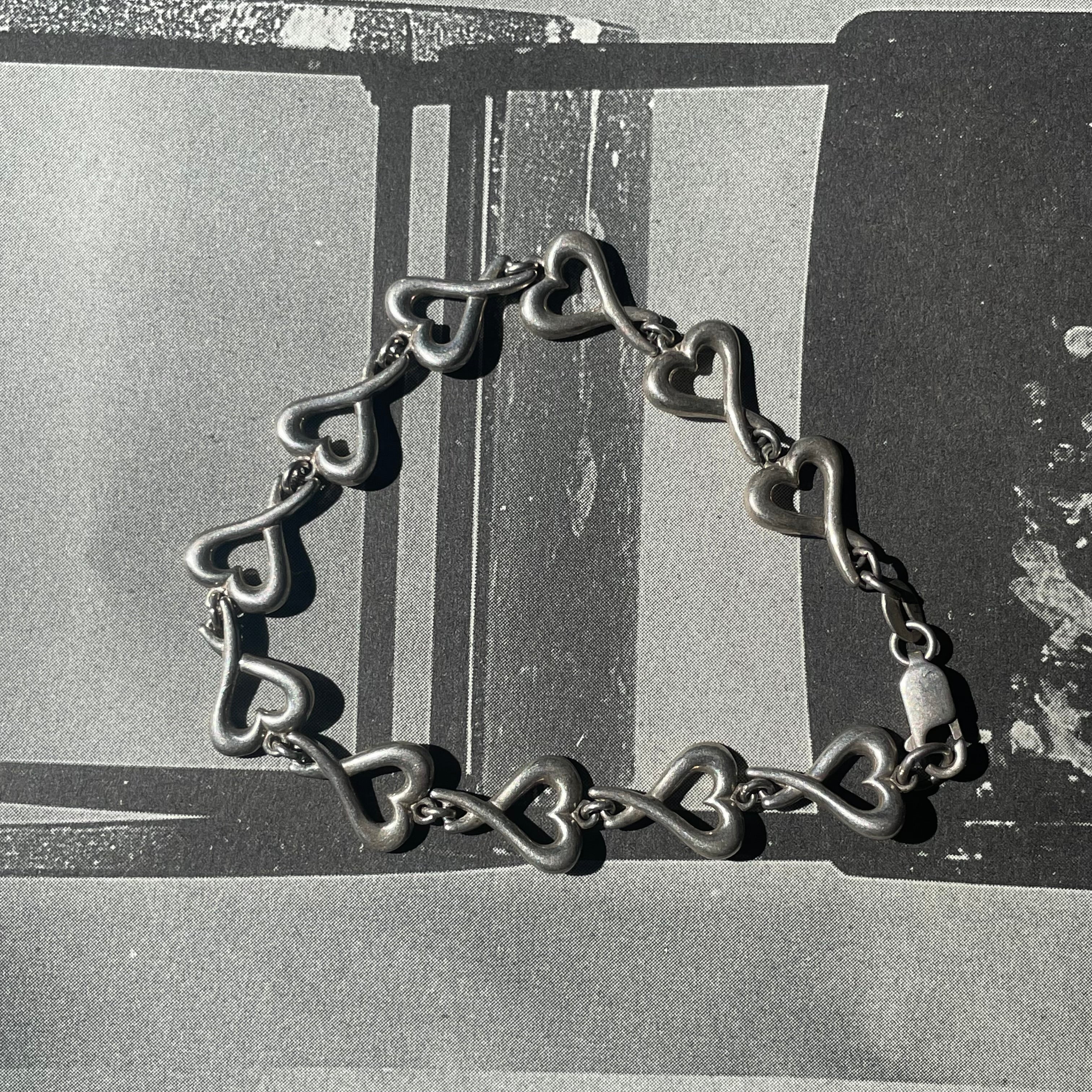 Vintage Silver 925 Open Heart Link Bracelet