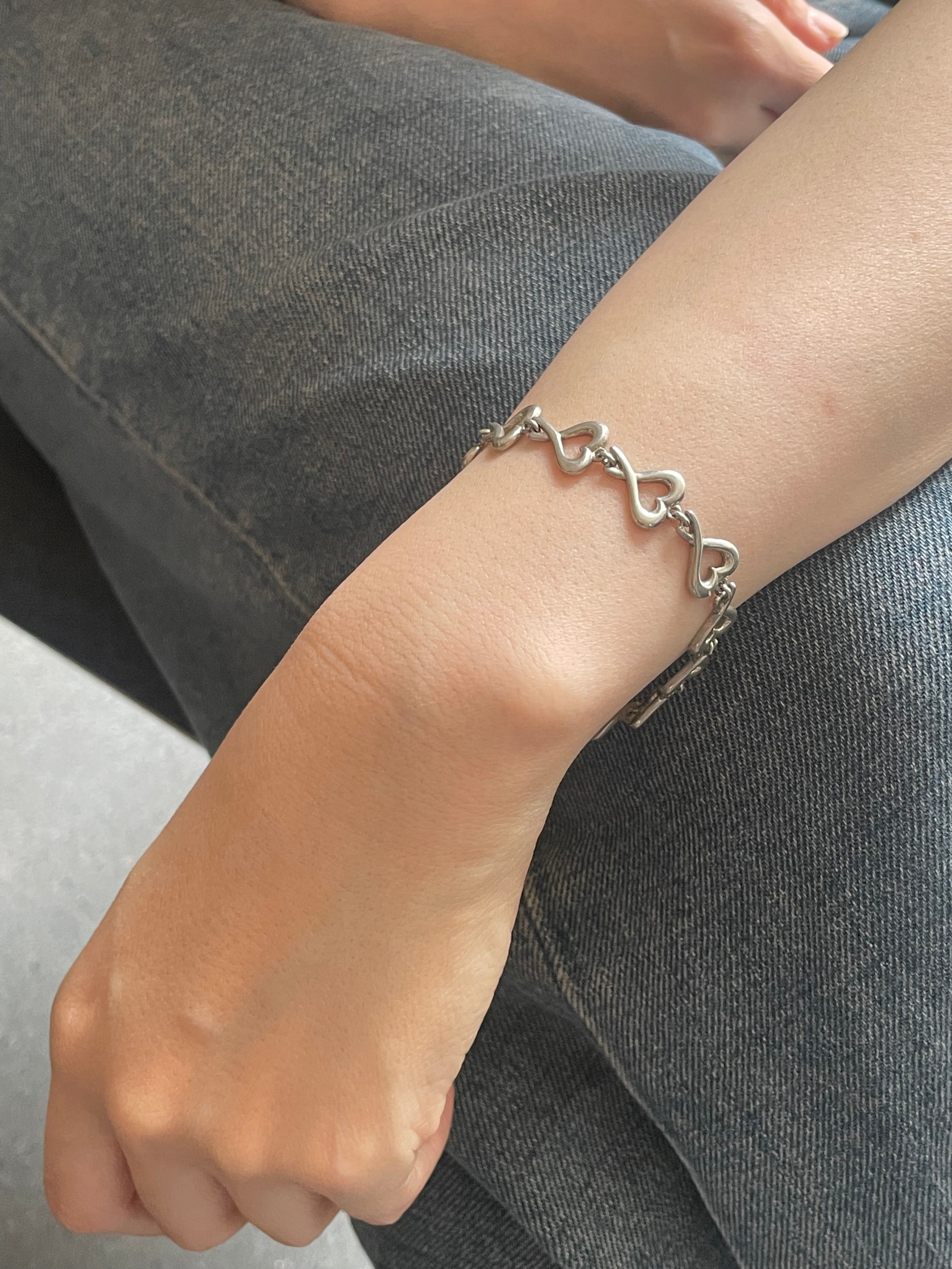 Vintage Silver 925 Open Heart Link Bracelet