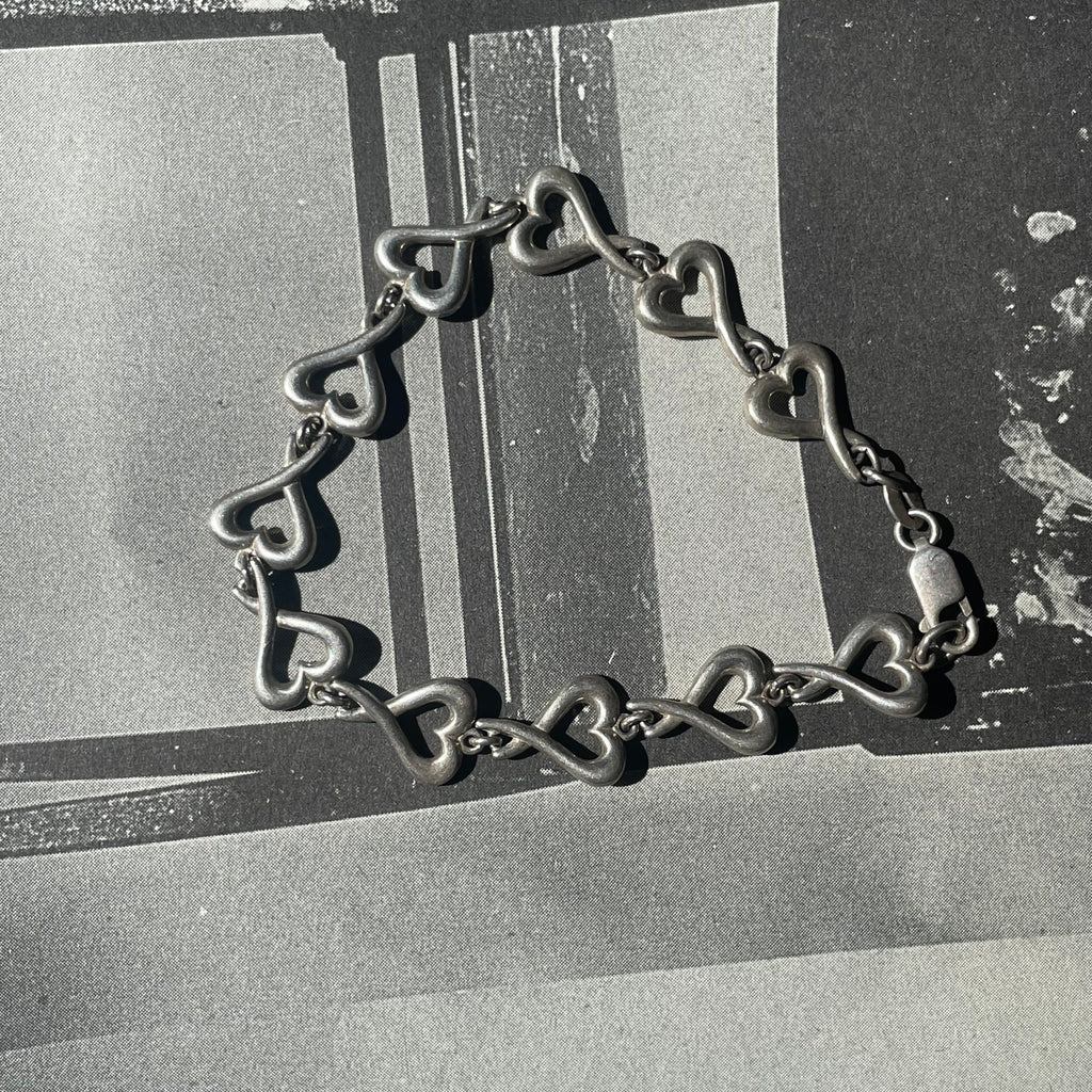 Vintage Silver 925 Open Heart Link Bracelet