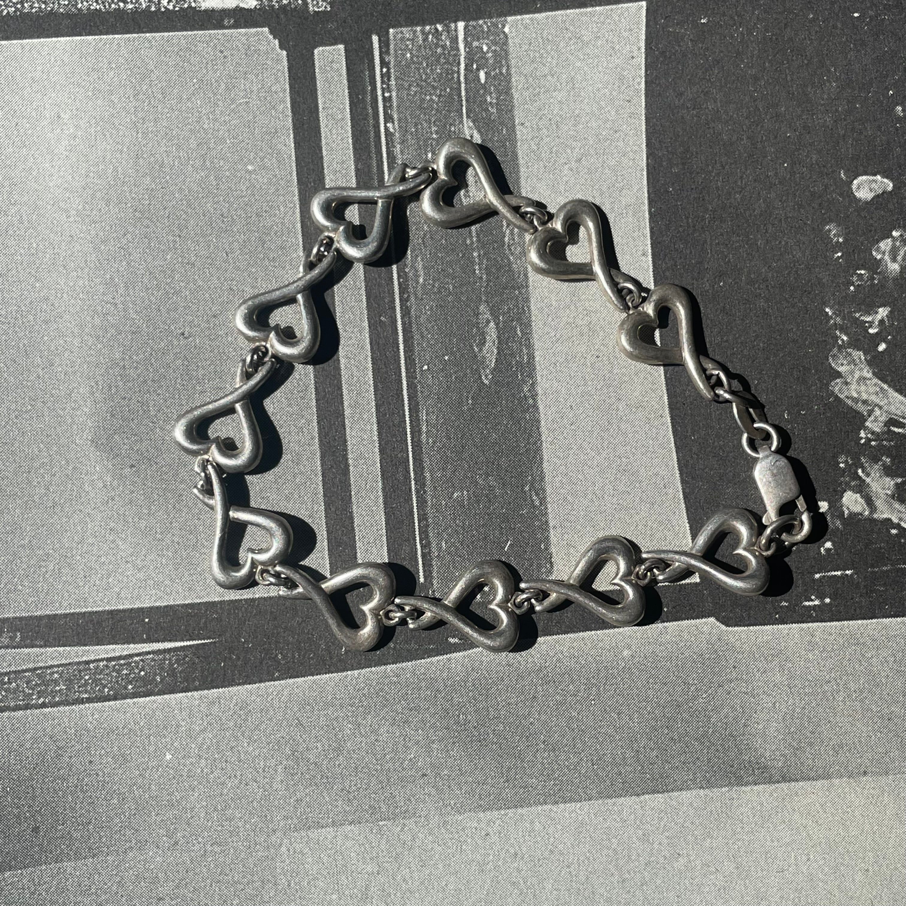 Vintage Silver 925 Open Heart Link Bracelet
