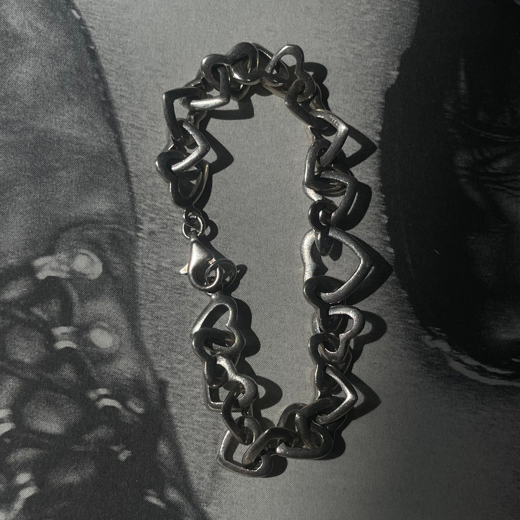 Vintage Silver 925 Chunky Heart Link Bracelet