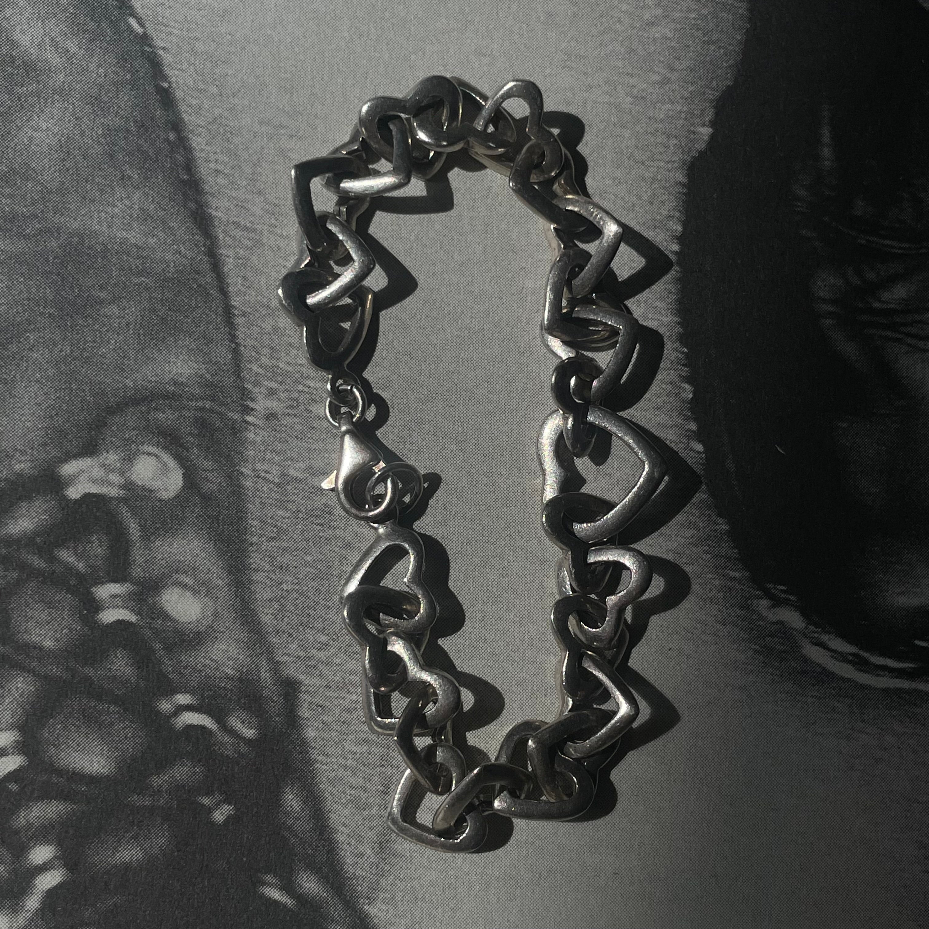 Vintage Silver 925 Chunky Heart Link Bracelet
