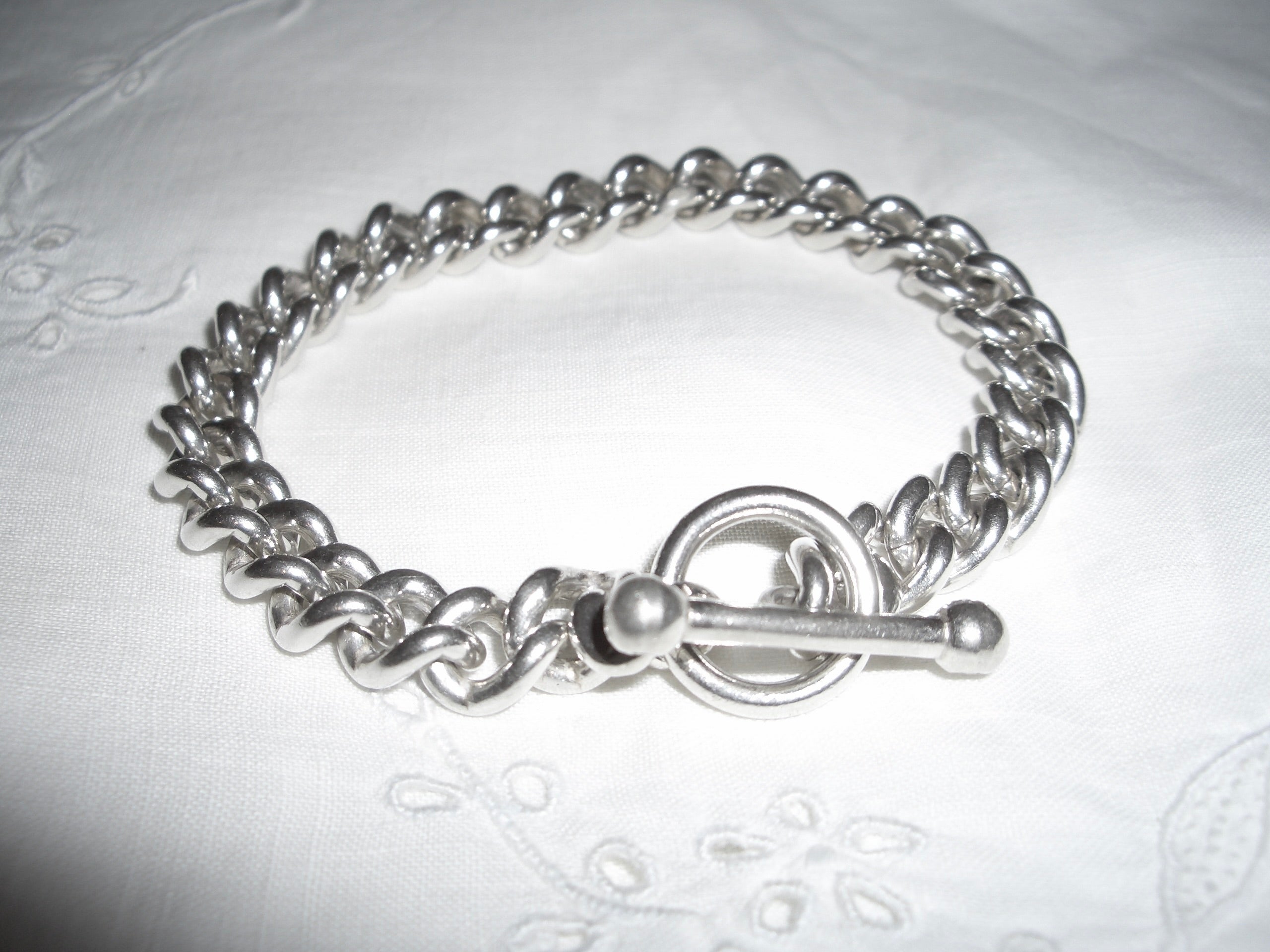 Silver 925 CZ Toggle Chain Bracelet