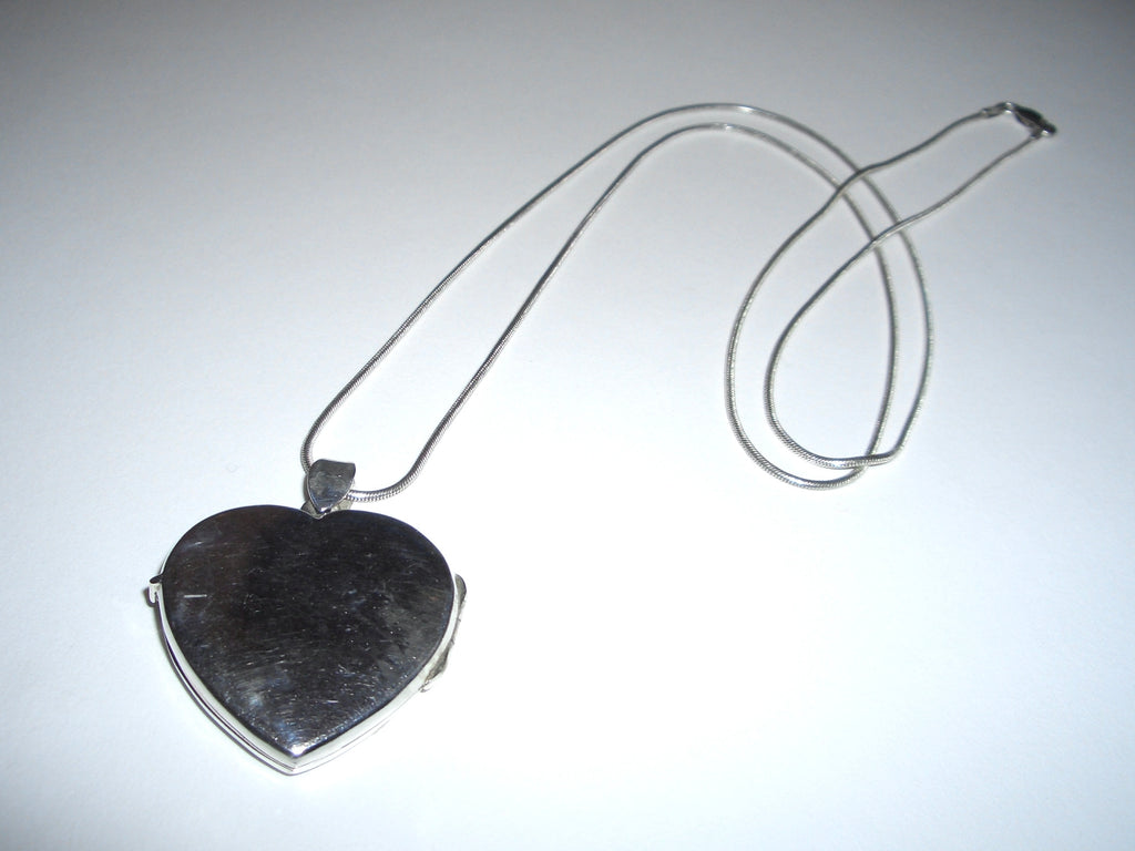 Silver 925 Large Heart Locket Pendant Necklace