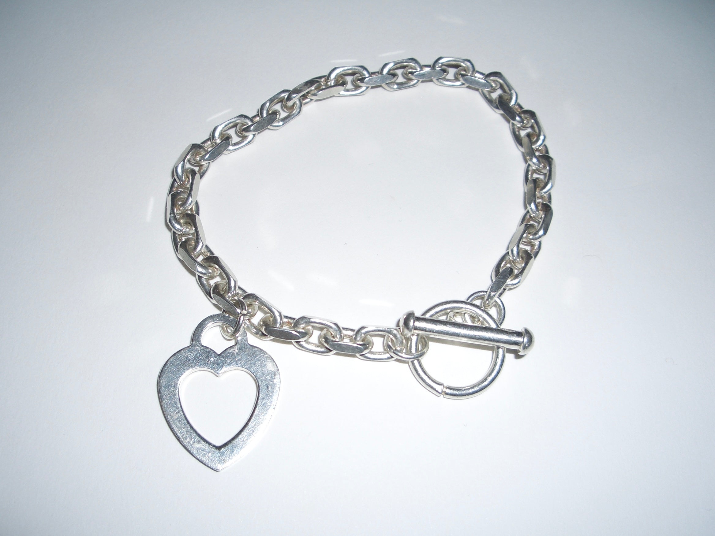 Silver 925 Flat Heart Charm Bracelet