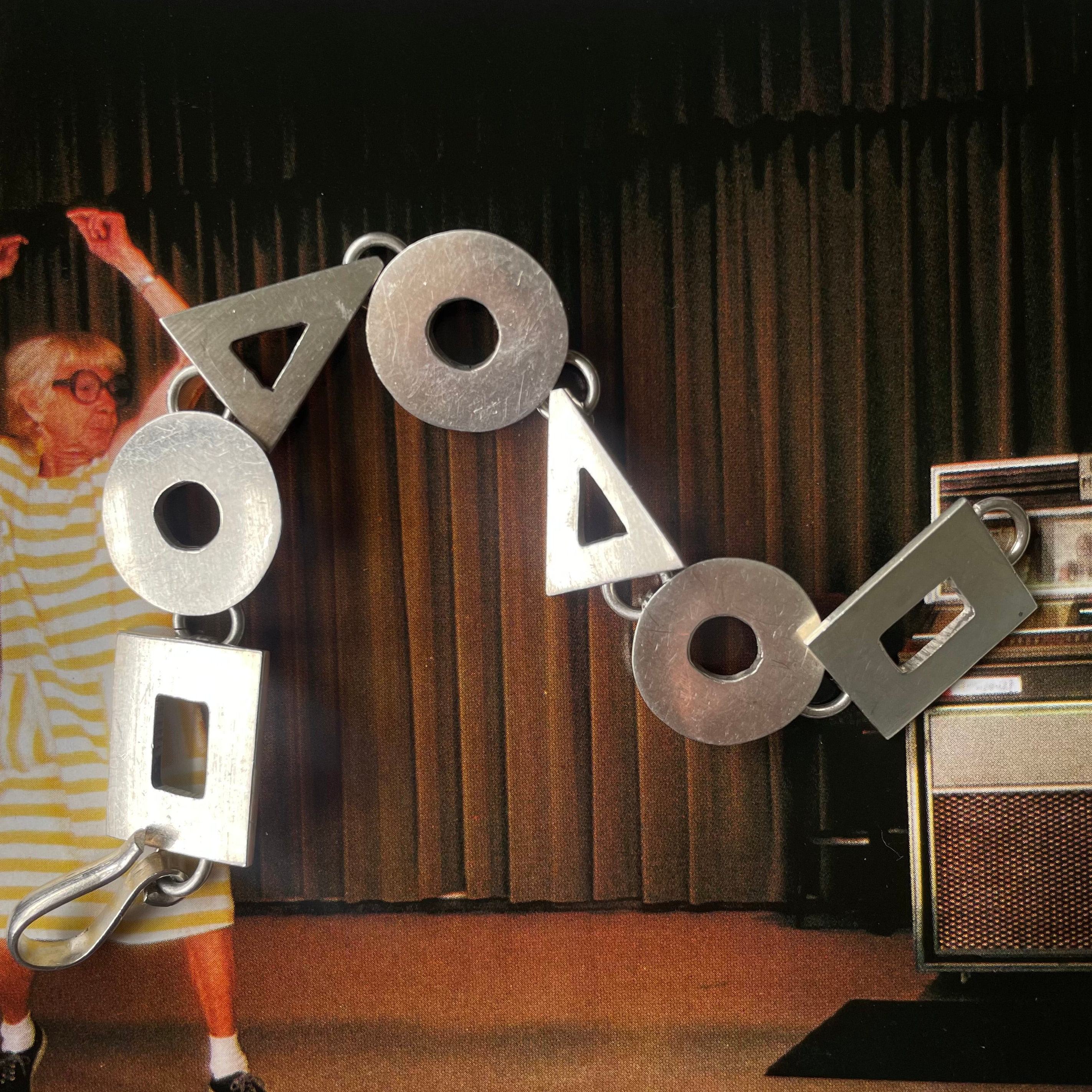 vintage mexican sterling silver geometric link bracelet – 925