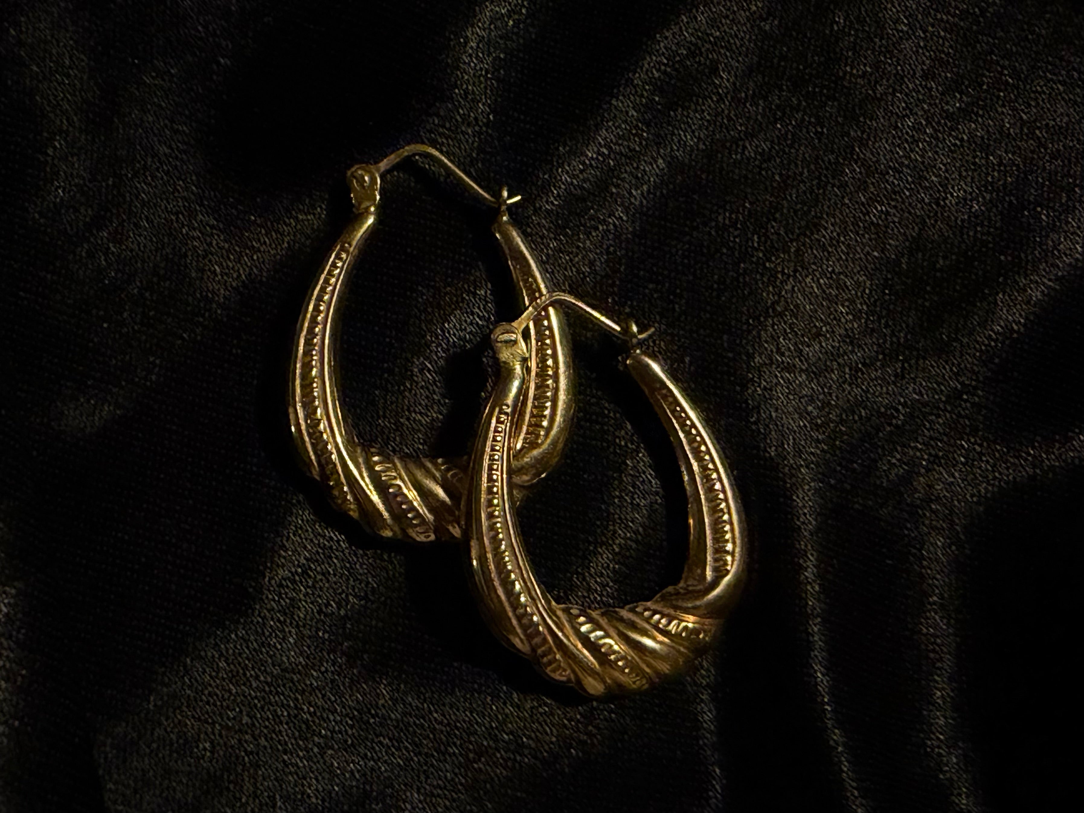 Vintage 9ct Gold Twisted Bamboo Hoop Earrings