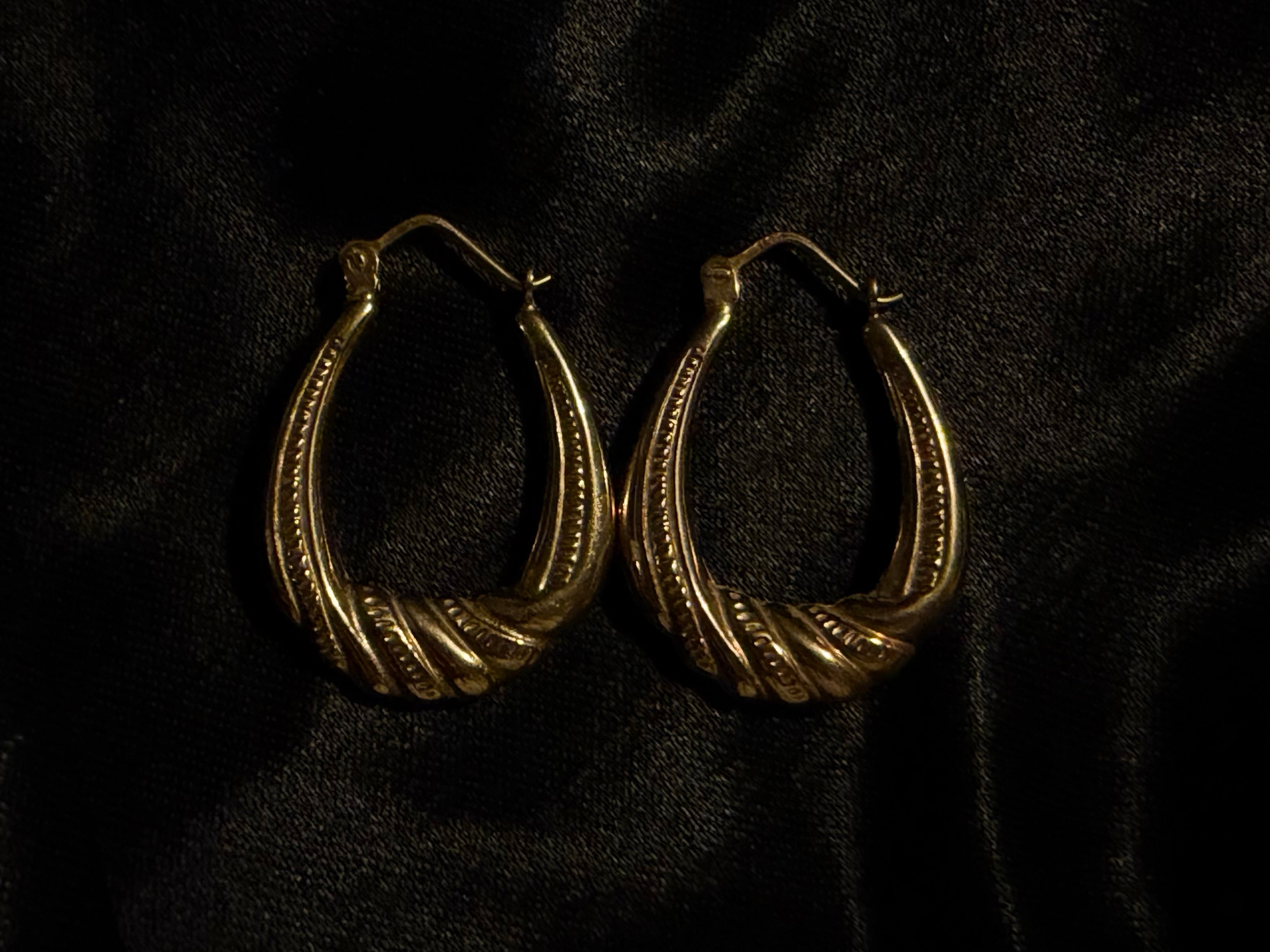 Vintage 9ct Gold Twisted Bamboo Hoop Earrings