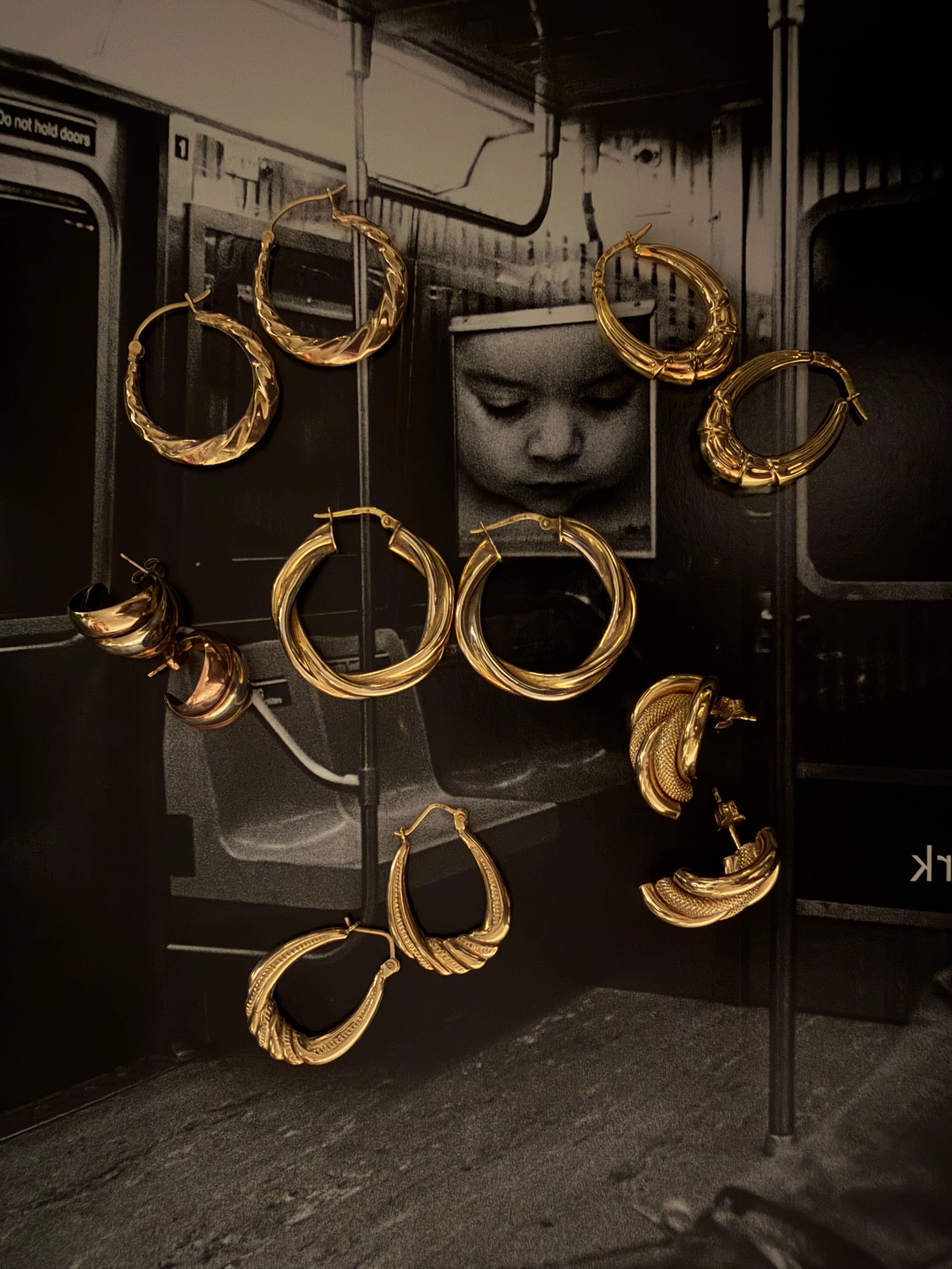 Vintage 9ct Gold Twisted Bamboo Hoop Earrings