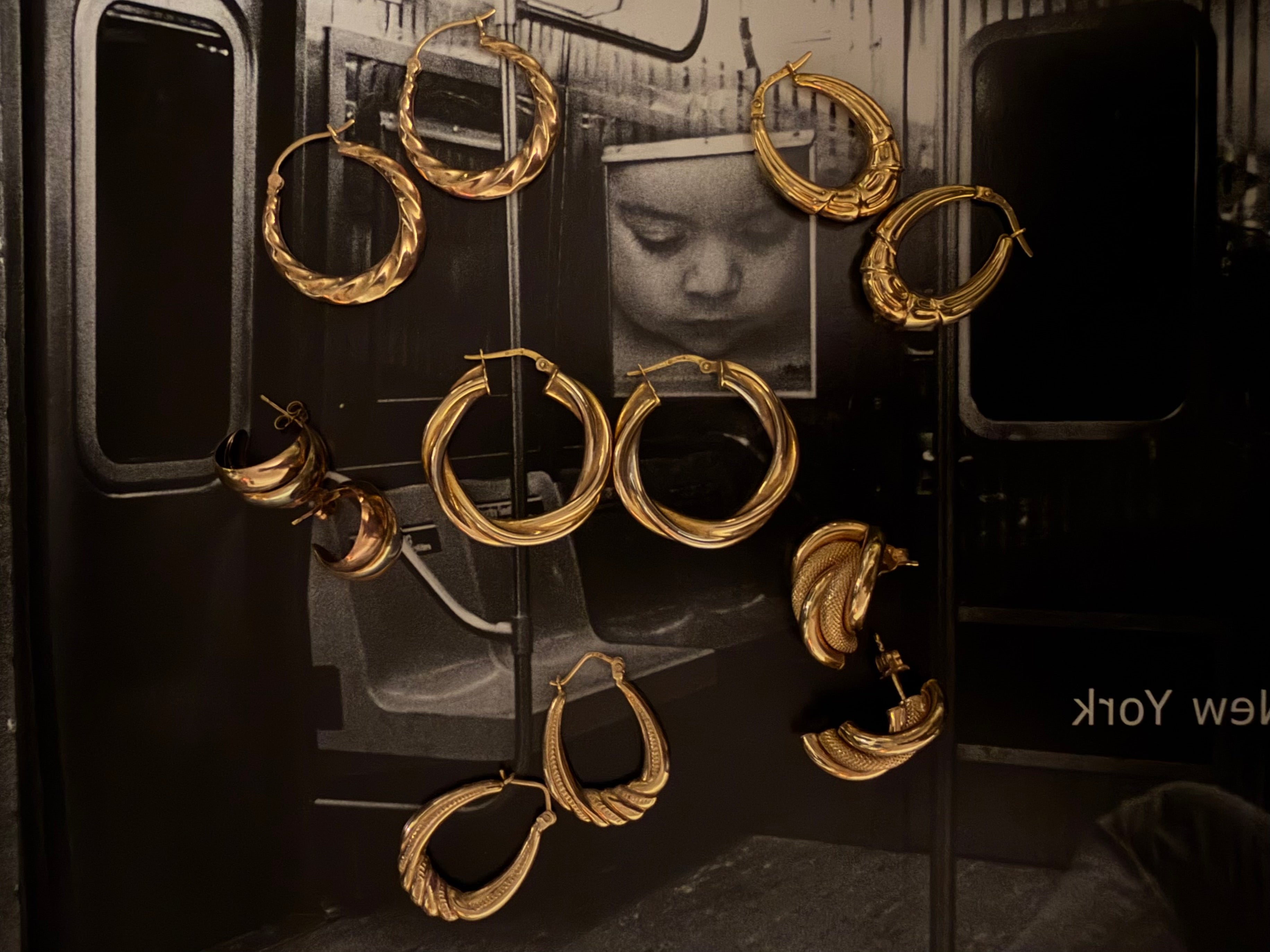Vintage 9ct Gold Sculpted Bamboo Hoop Earrings