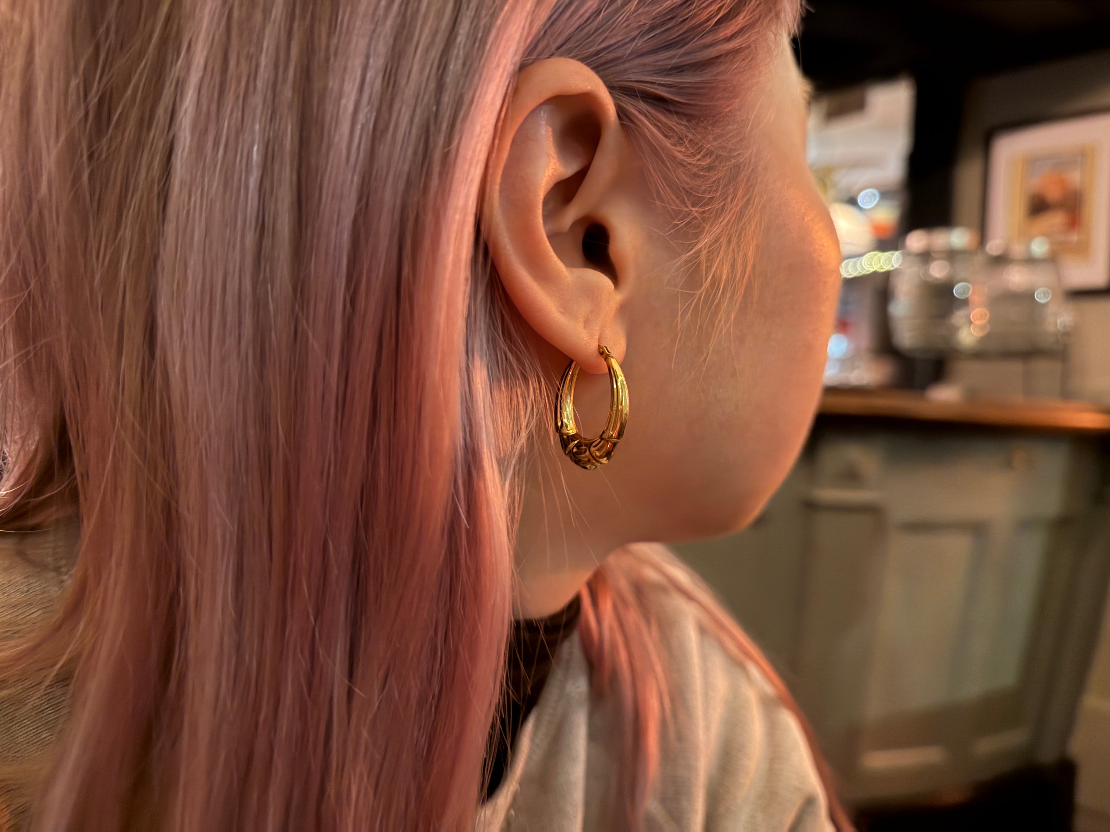 Vintage 9ct Gold Sculpted Bamboo Hoop Earrings