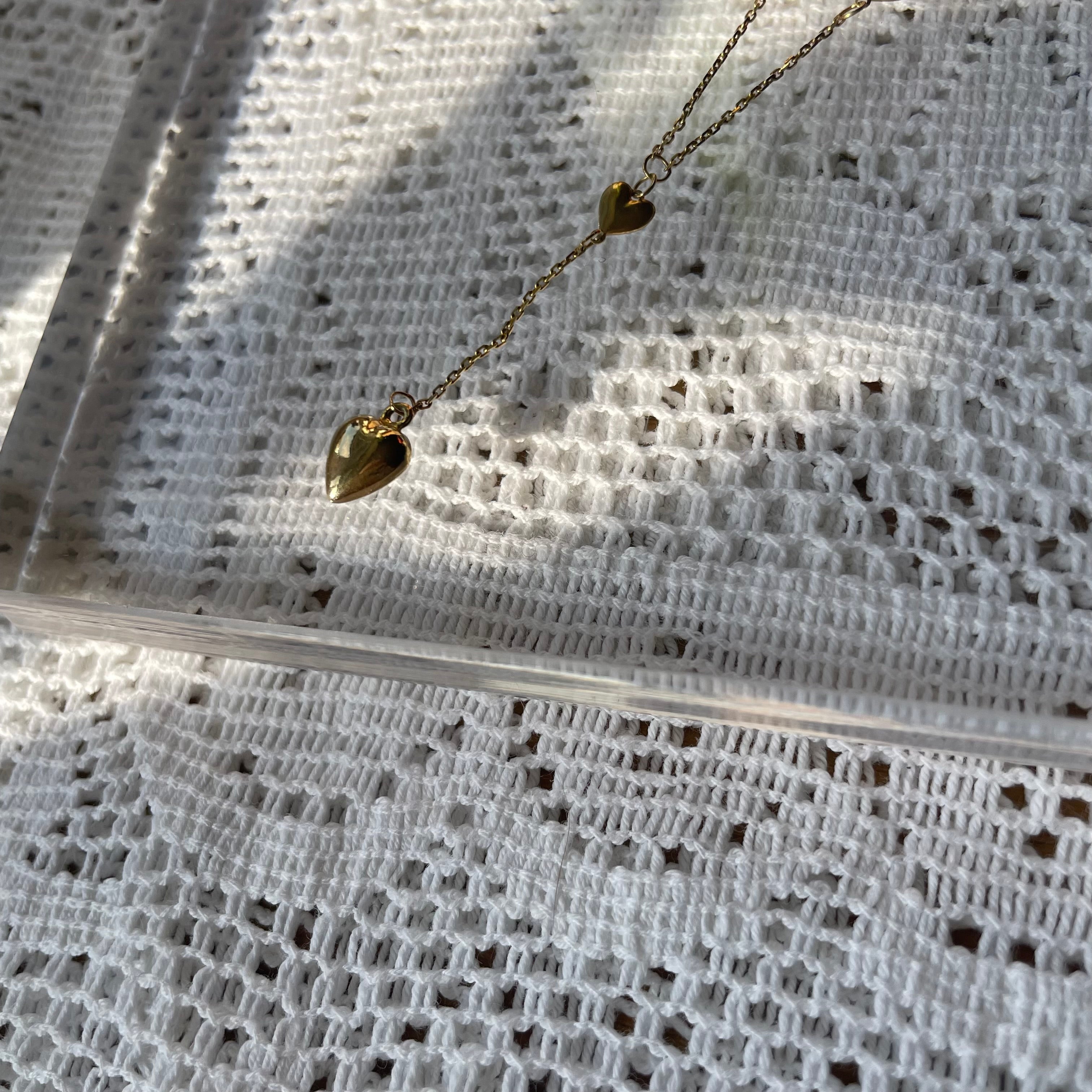 Vintage 9ct Gold Heart Drop Necklace