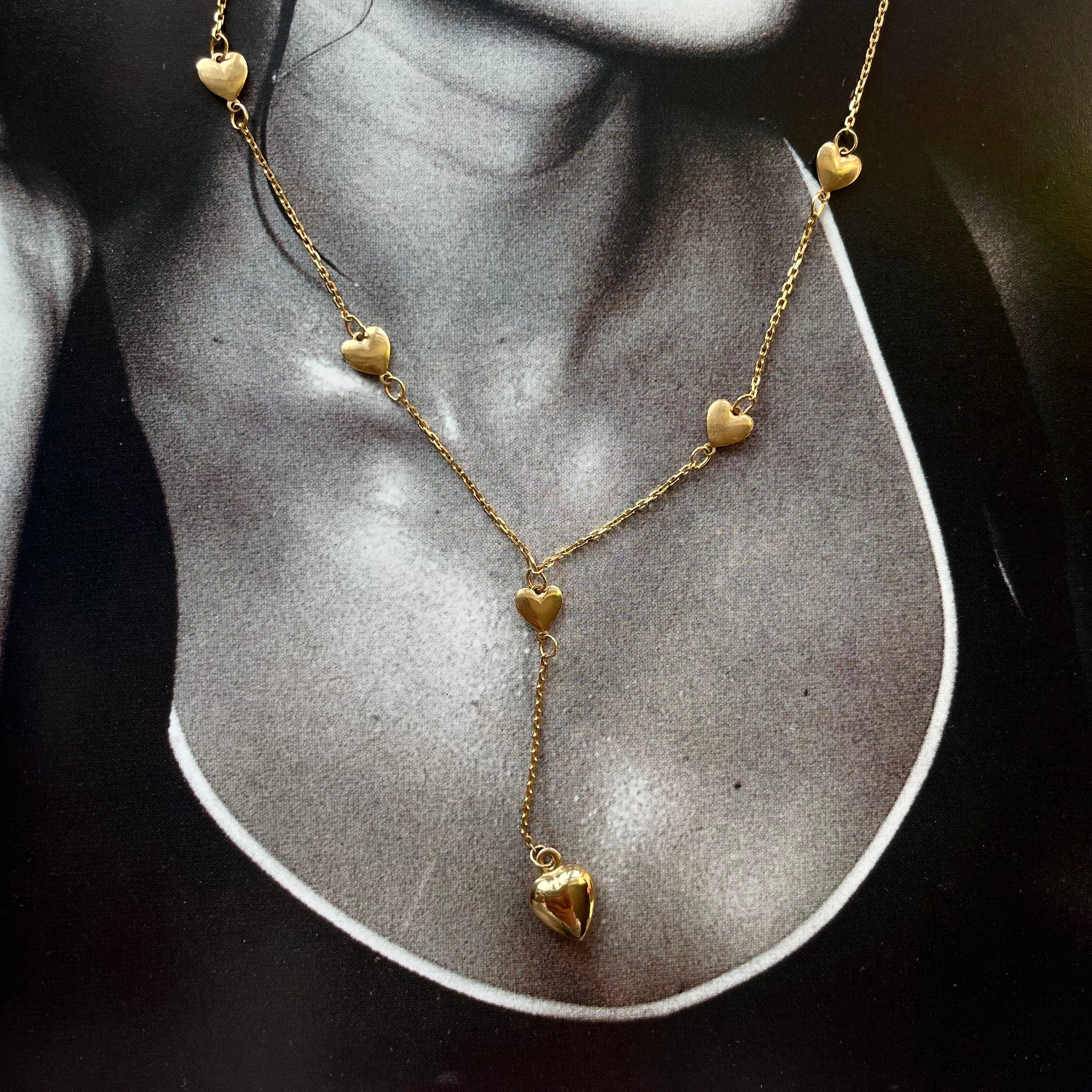 Vintage 9ct Gold Heart Drop Necklace