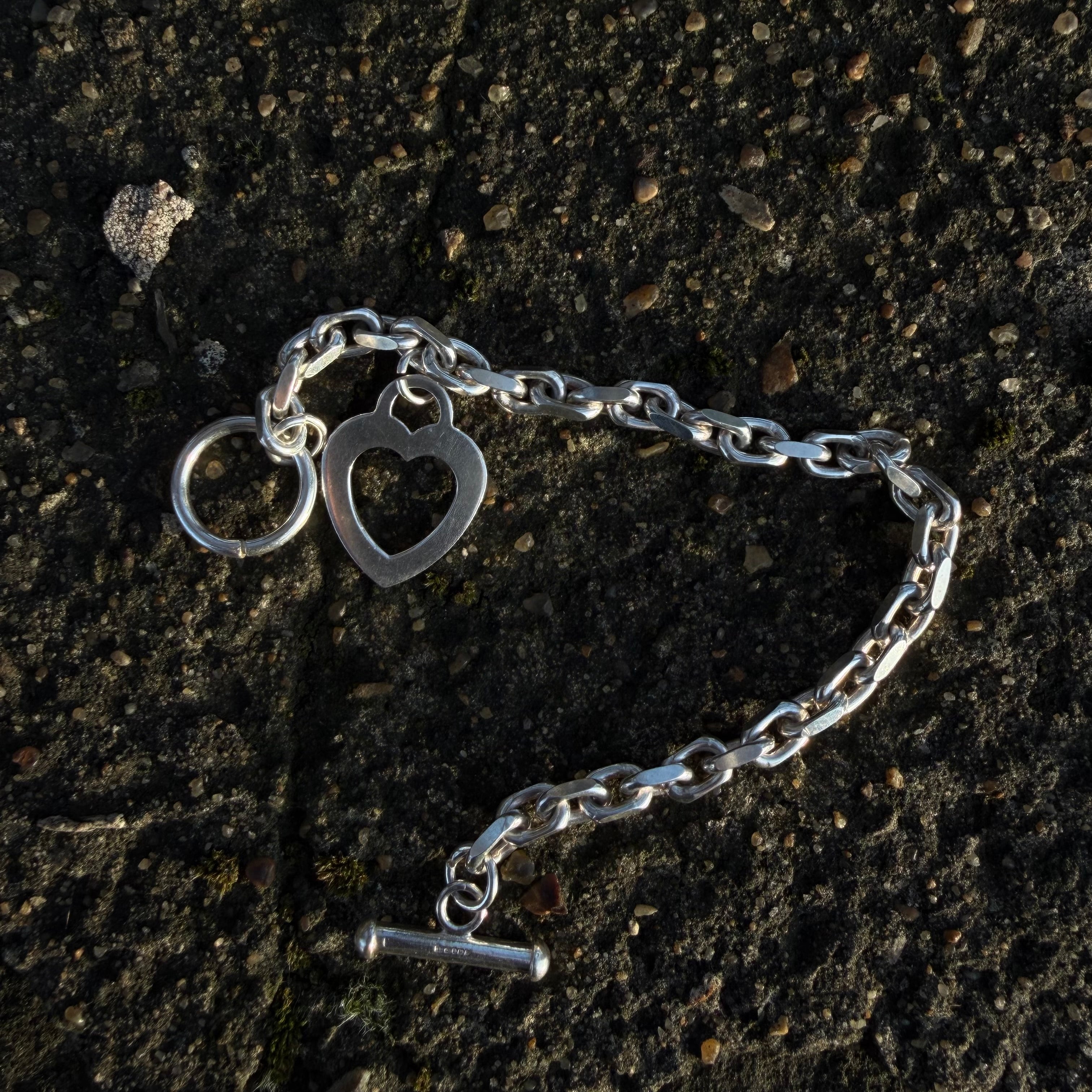 Silver 925 Flat Heart Charm Bracelet