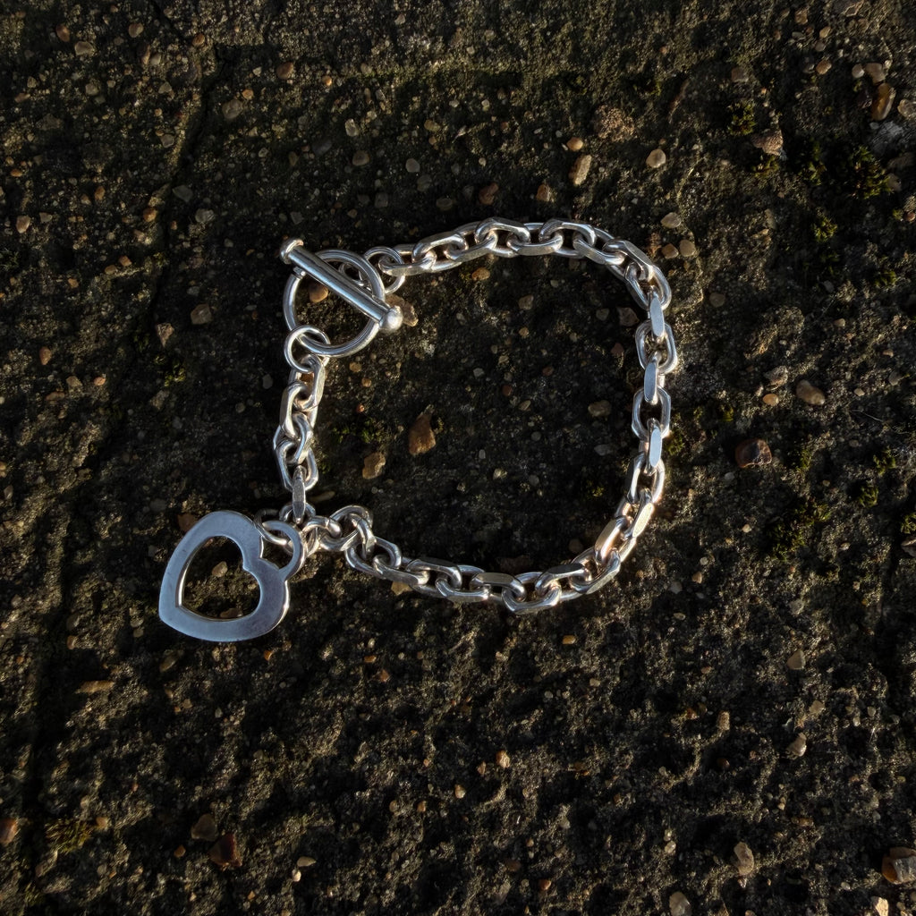 Silver 925 Flat Heart Charm Bracelet