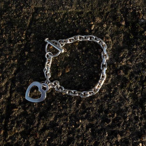 Silver 925 Flat Heart Charm Bracelet