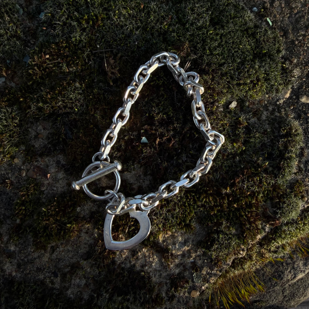 Silver 925 Flat Heart Charm Bracelet