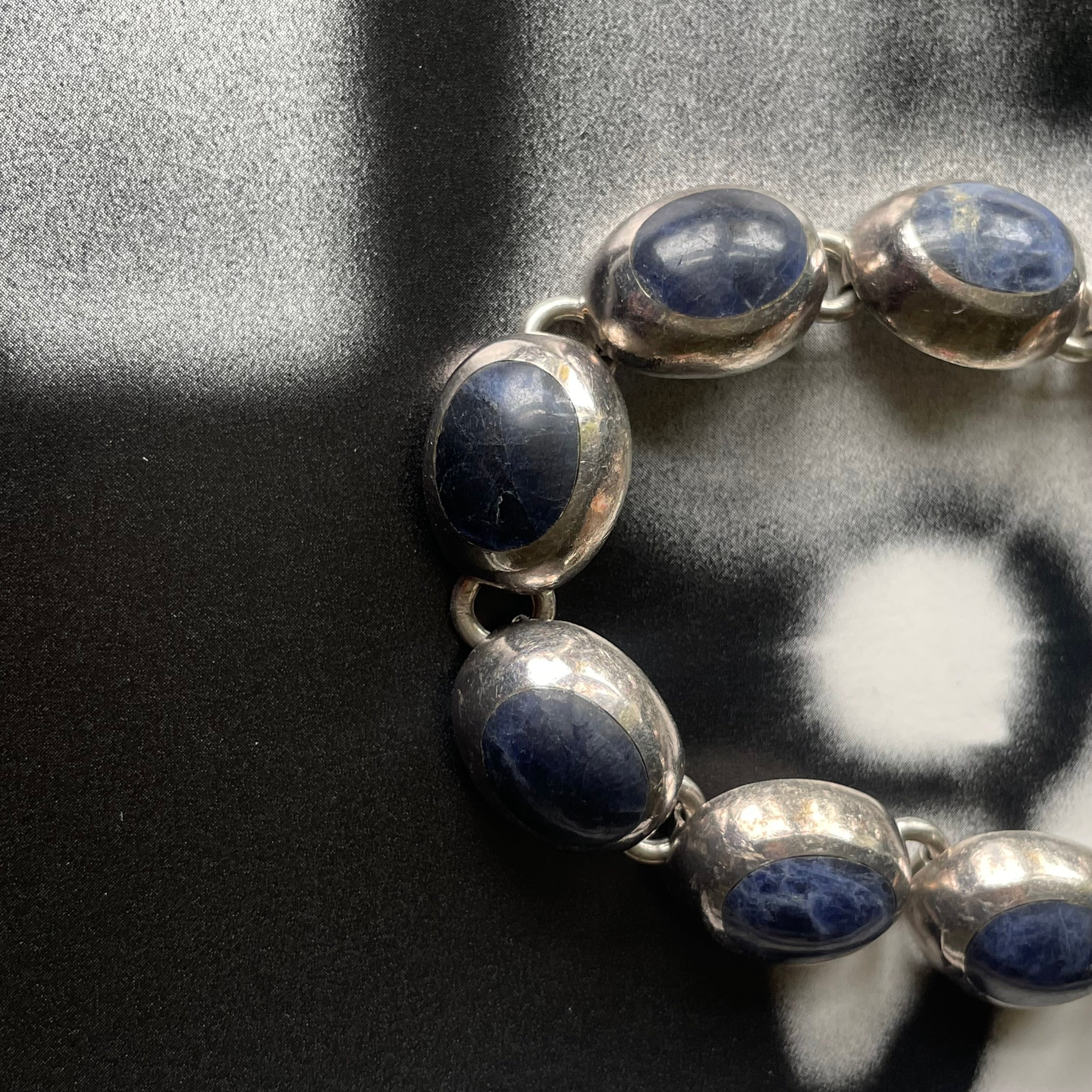 Vintage Mexico 925 Sterling Silver Sodalite Oval Link Bracelet