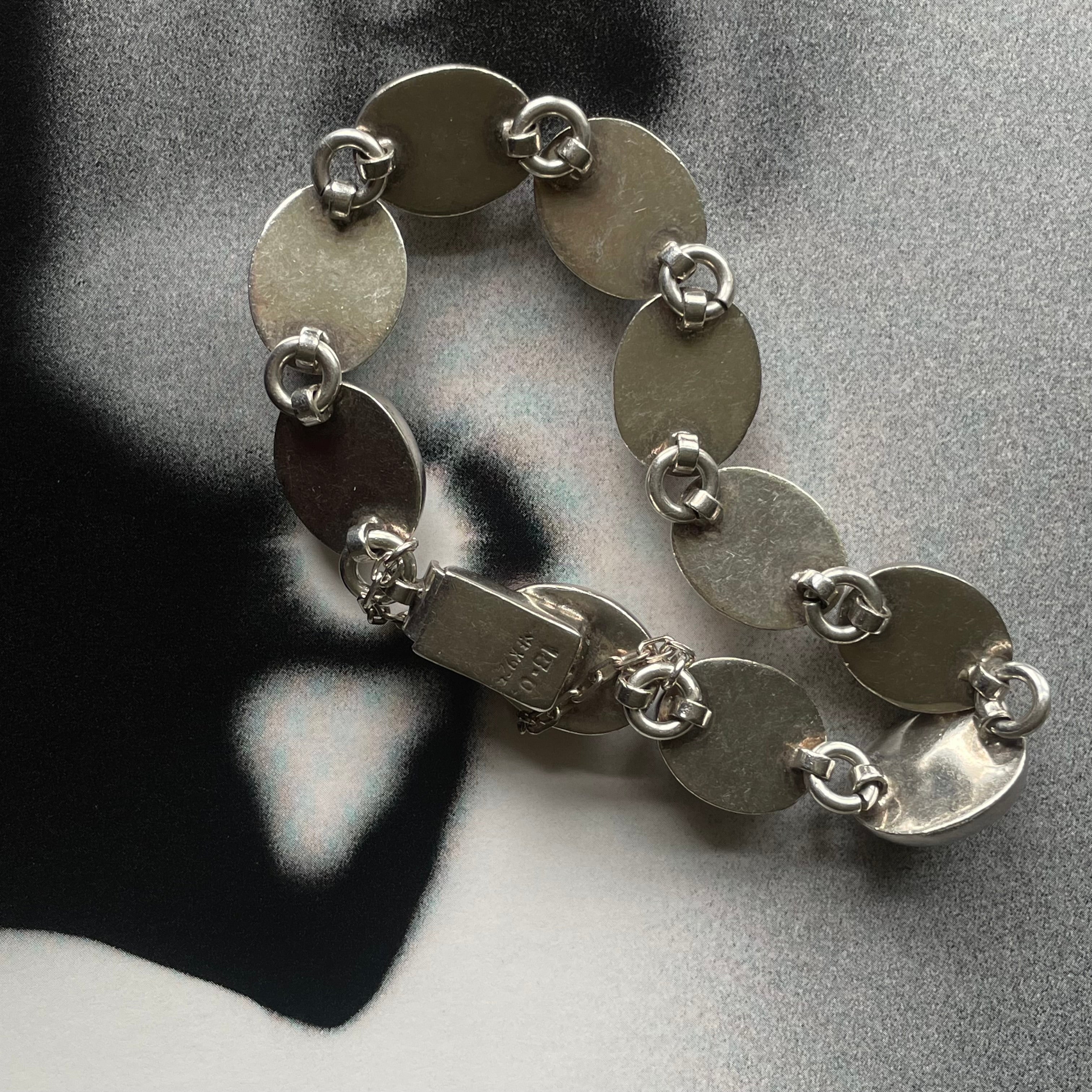 Vintage Mexico 925 Sterling Silver Sodalite Oval Link Bracelet